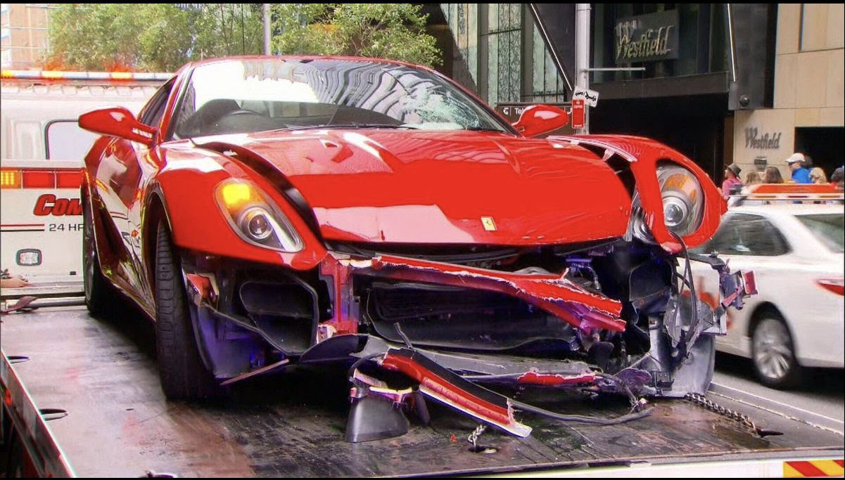 Crashed Ferrari in Sydney CBD
