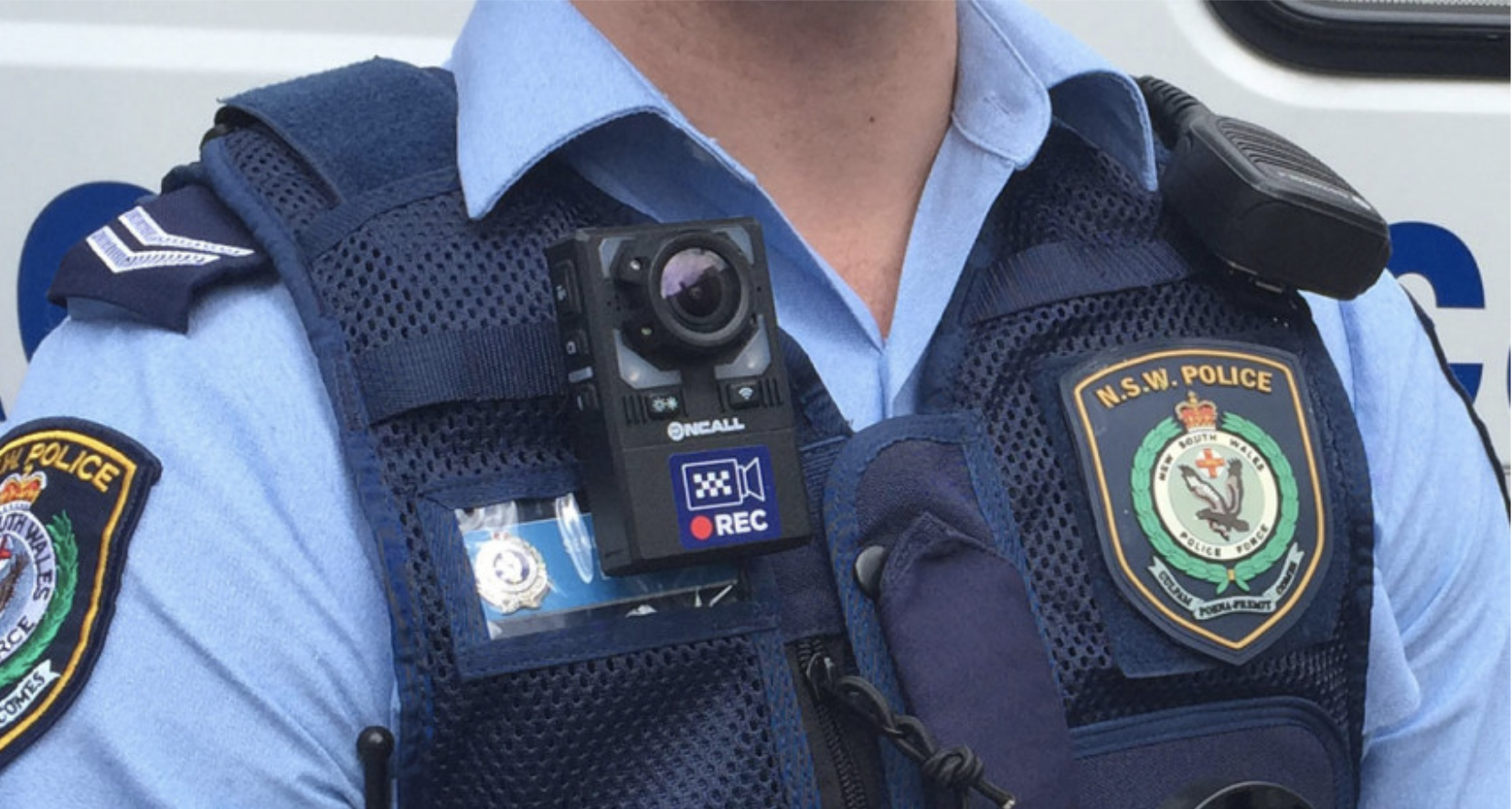 Body worn police camera on NSW police officer